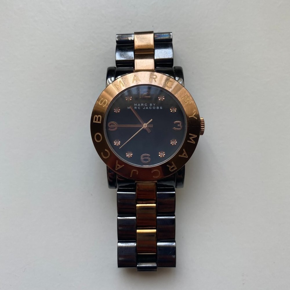 Marc Jacobs Women's Two Tone Black & Gold Crystal Dial Wrist Watch